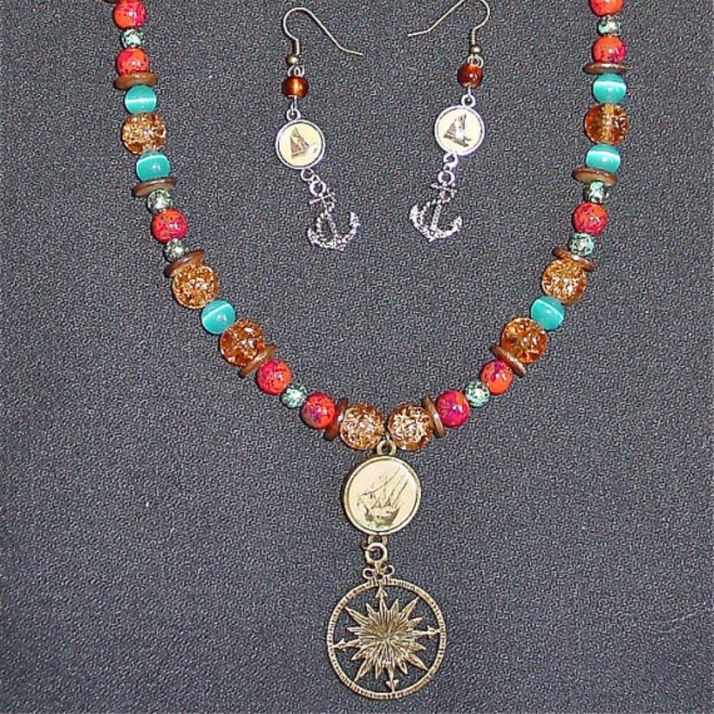 Nautical Compass Ship Handmade Jewelry Set